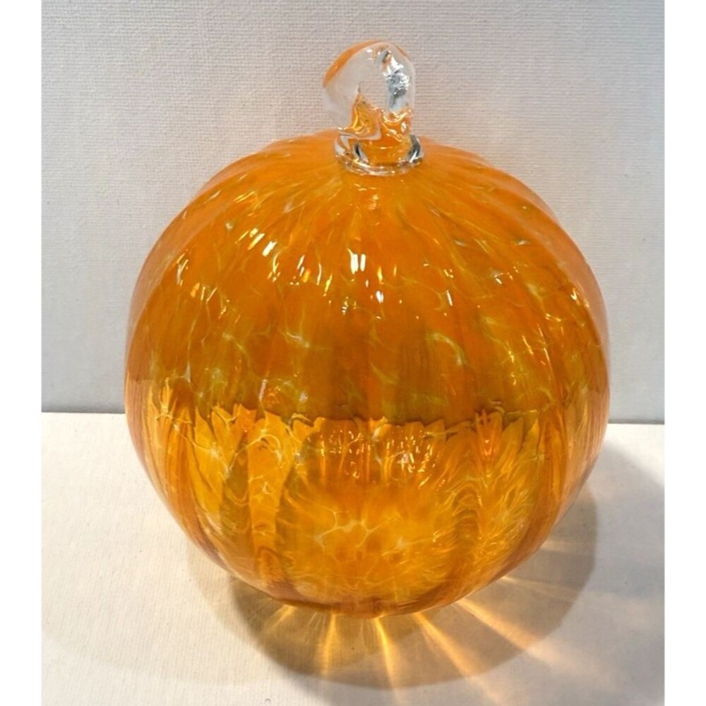 Hand Blown Glass Panama City Orb Christmas Ornament Orange Round 4.5”